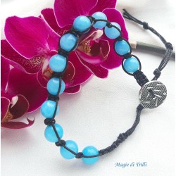 Bracciale shamballa pietra amazzonite regolabile, chiusura a bottone