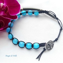 Bracciale shamballa pietra amazzonite regolabile, chiusura a bottone