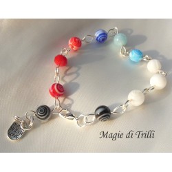 Bracciale argentato con lavorazione a rosario perline di vetro millefiori