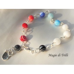 Bracciale argentato con lavorazione a rosario perline di vetro millefiori