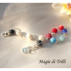 Bracciale argentato con lavorazione a rosario perline di vetro millefiori