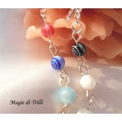 Bracciale argentato con lavorazione a rosario perline di vetro millefiori